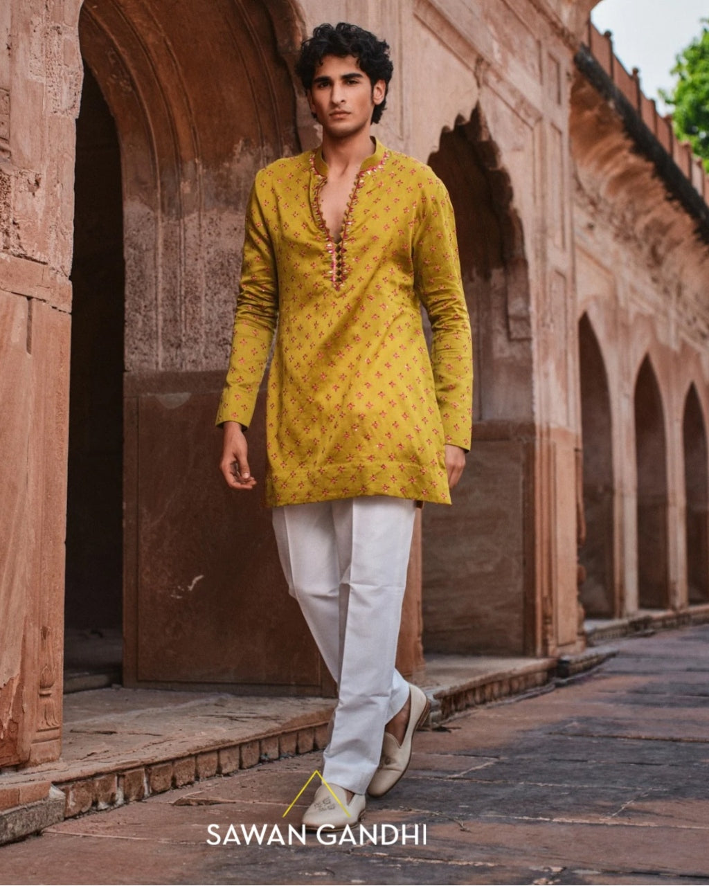 Mustard Bandhani Kurta Set By KYNAH, Luxury Indian Fashion & Bridal Wear