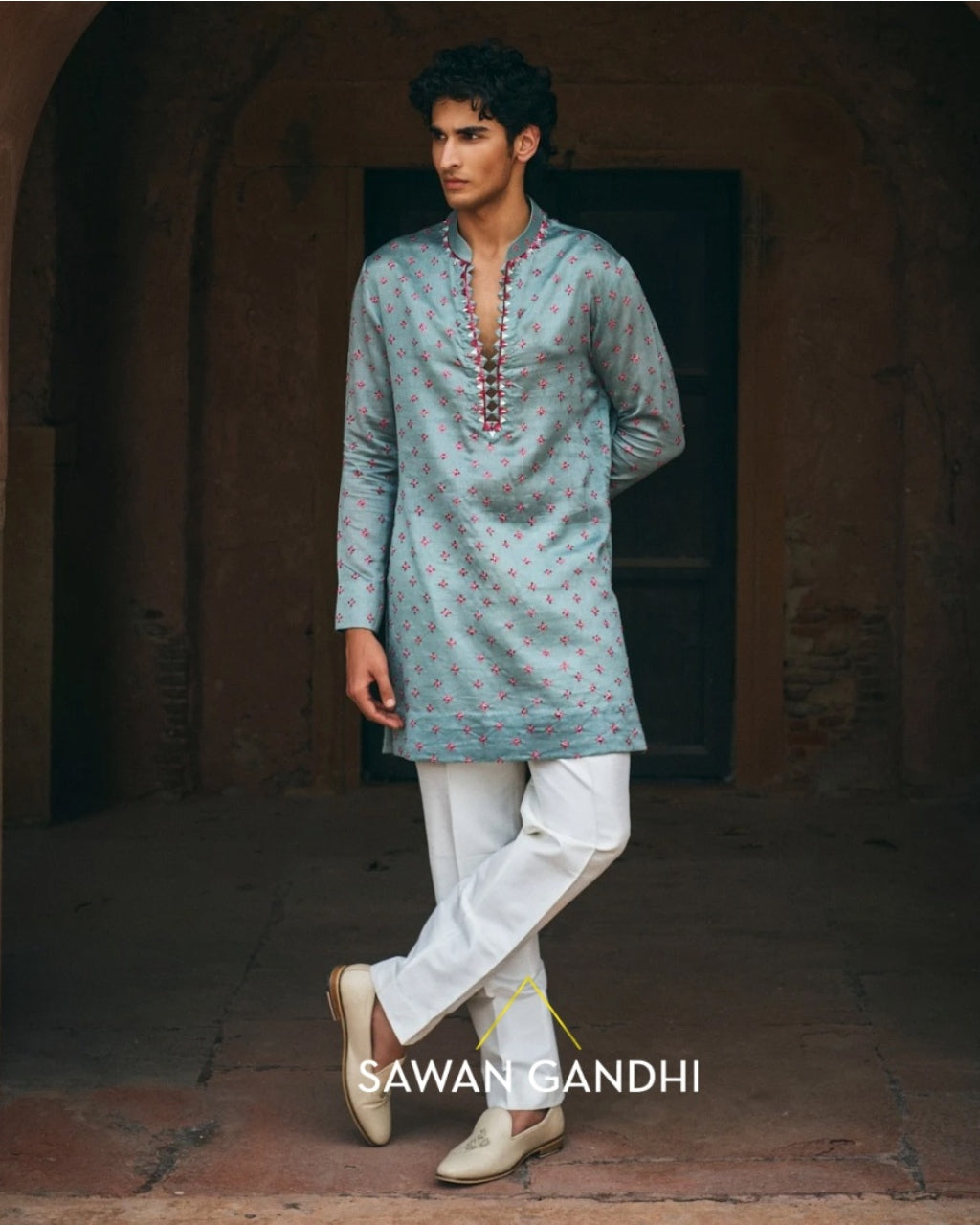 Pale Turquoise Bandhani Kurta Set By KYNAH, Luxury Indian Fashion & Bridal Wear