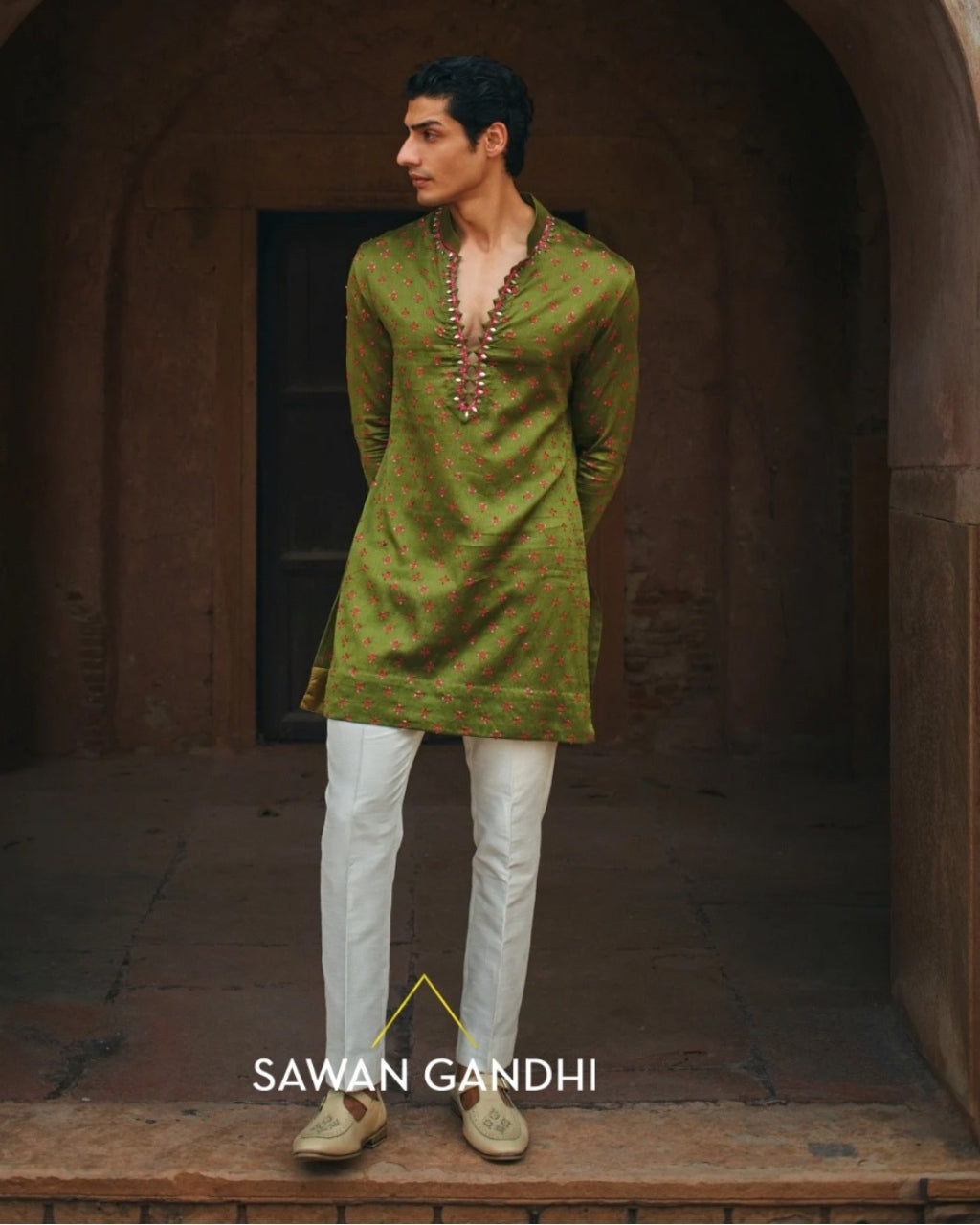 Moss Green Bandhani Kurta Set By KYNAH, Luxury Indian Fashion & Bridal Wear