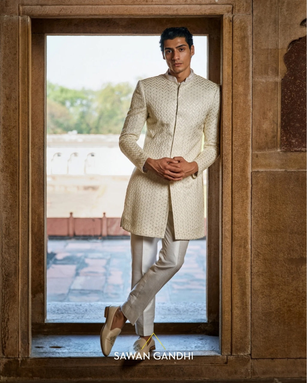Chevron Sherwani Set By KYNAH, Luxury Indian Fashion & Bridal Wear