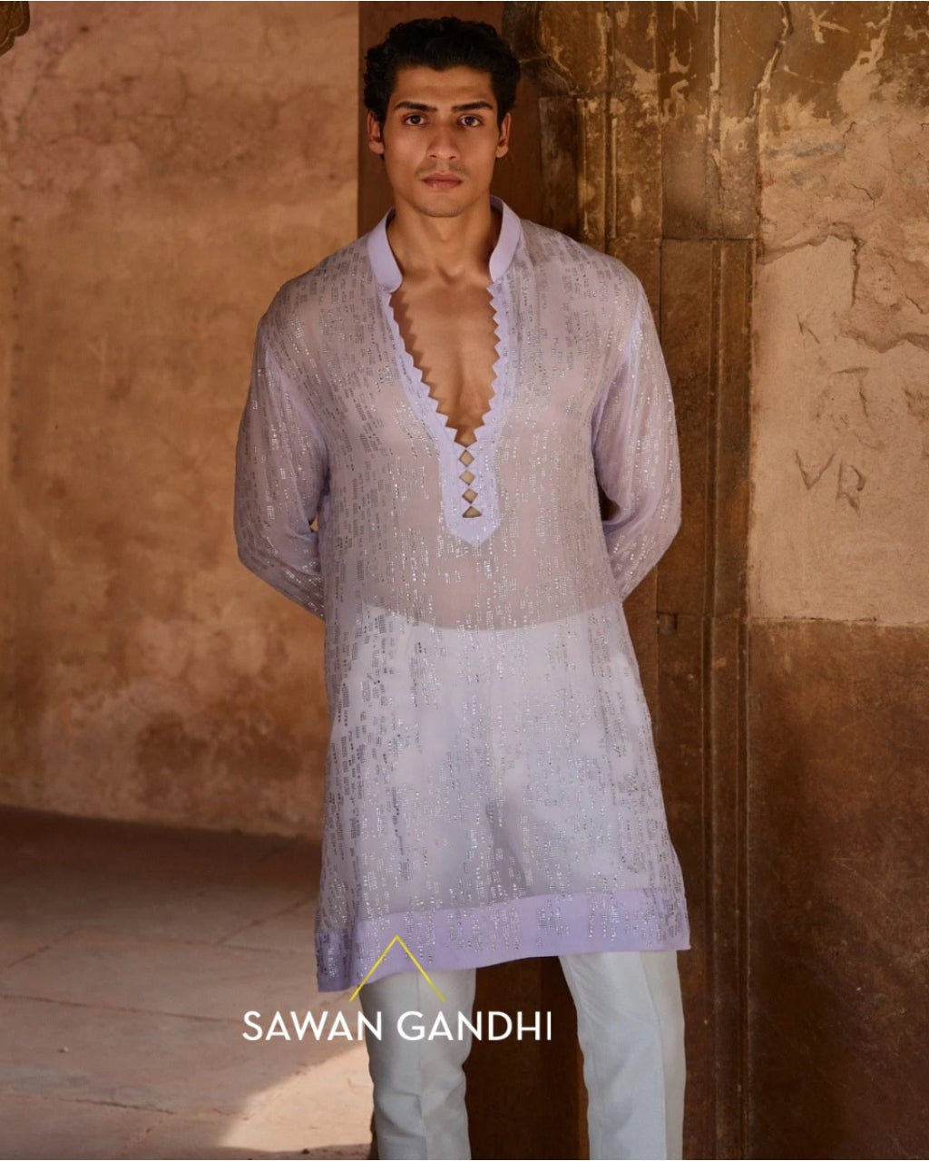 Lilac Swarovski Kurta Set By KYNAH, Luxury Indian Fashion & Bridal Wear
