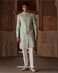 Sea Green Threadwork Sherwani Set By KYNAH, Luxury Indian Fashion & Bridal Wear
