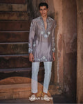 Taupe Floral Applique Kurta Set By KYNAH, Luxury Indian Fashion & Bridal Wear