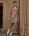 Olive Brown Tissue Kurta Set By KYNAH, Luxury Indian Fashion & Bridal Wear
