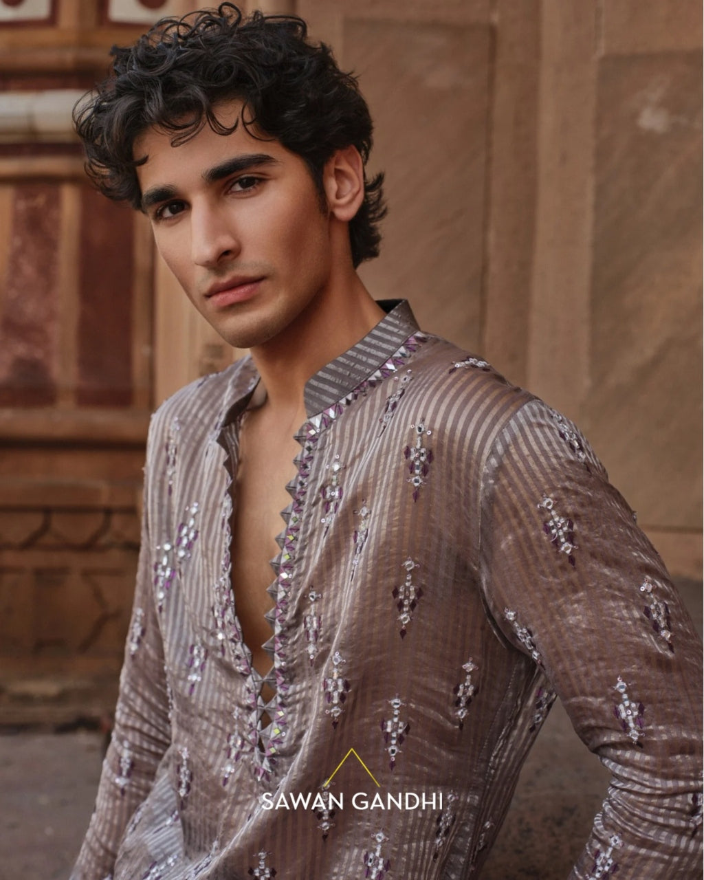 Muted Mauve Tissue Kurta Set By KYNAH, Luxury Indian Fashion & Bridal Wear