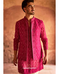 Hot Pink Chikankari Nehru Set By KYNAH, Luxury Indian Fashion & Bridal Wear