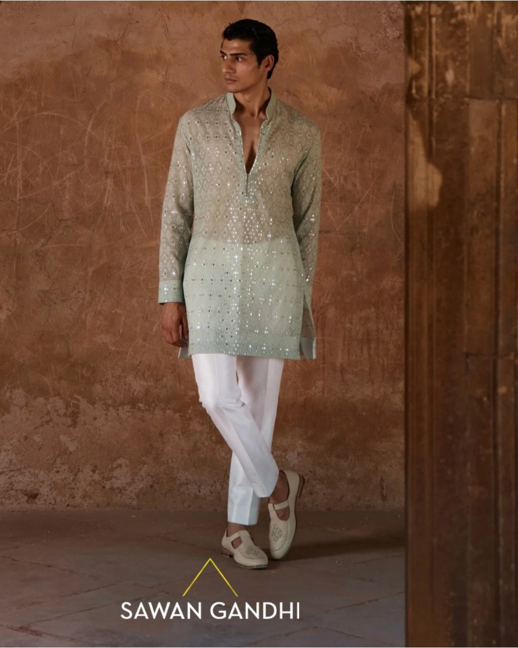 Sage Green Mirror Kurta Set By KYNAH, Luxury Indian Fashion & Bridal Wear