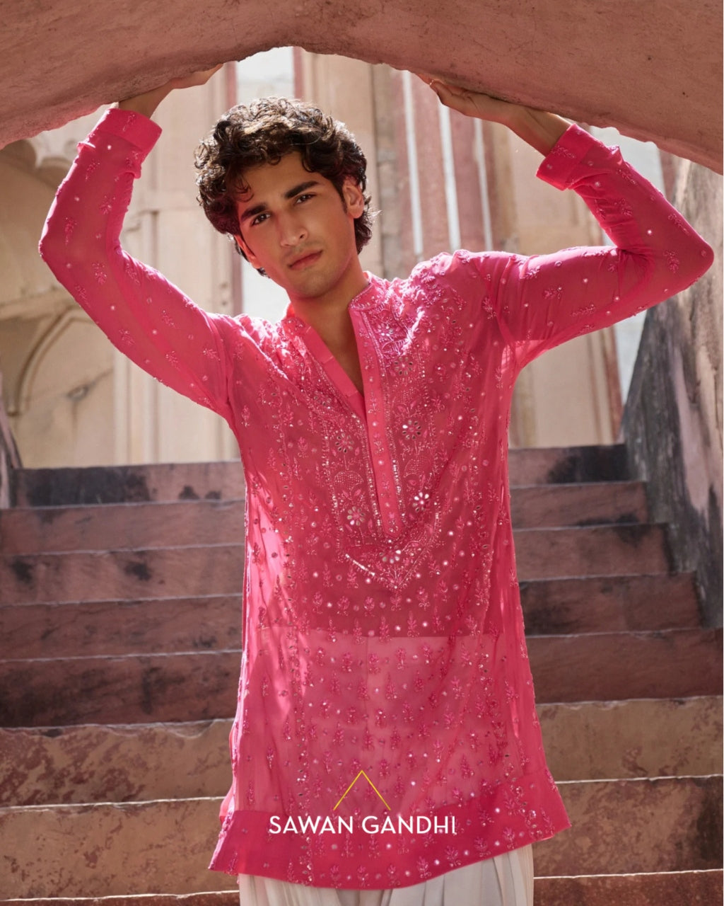 Hot Pink Chikankari Kurta Set By KYNAH, Luxury Indian Fashion & Bridal Wear