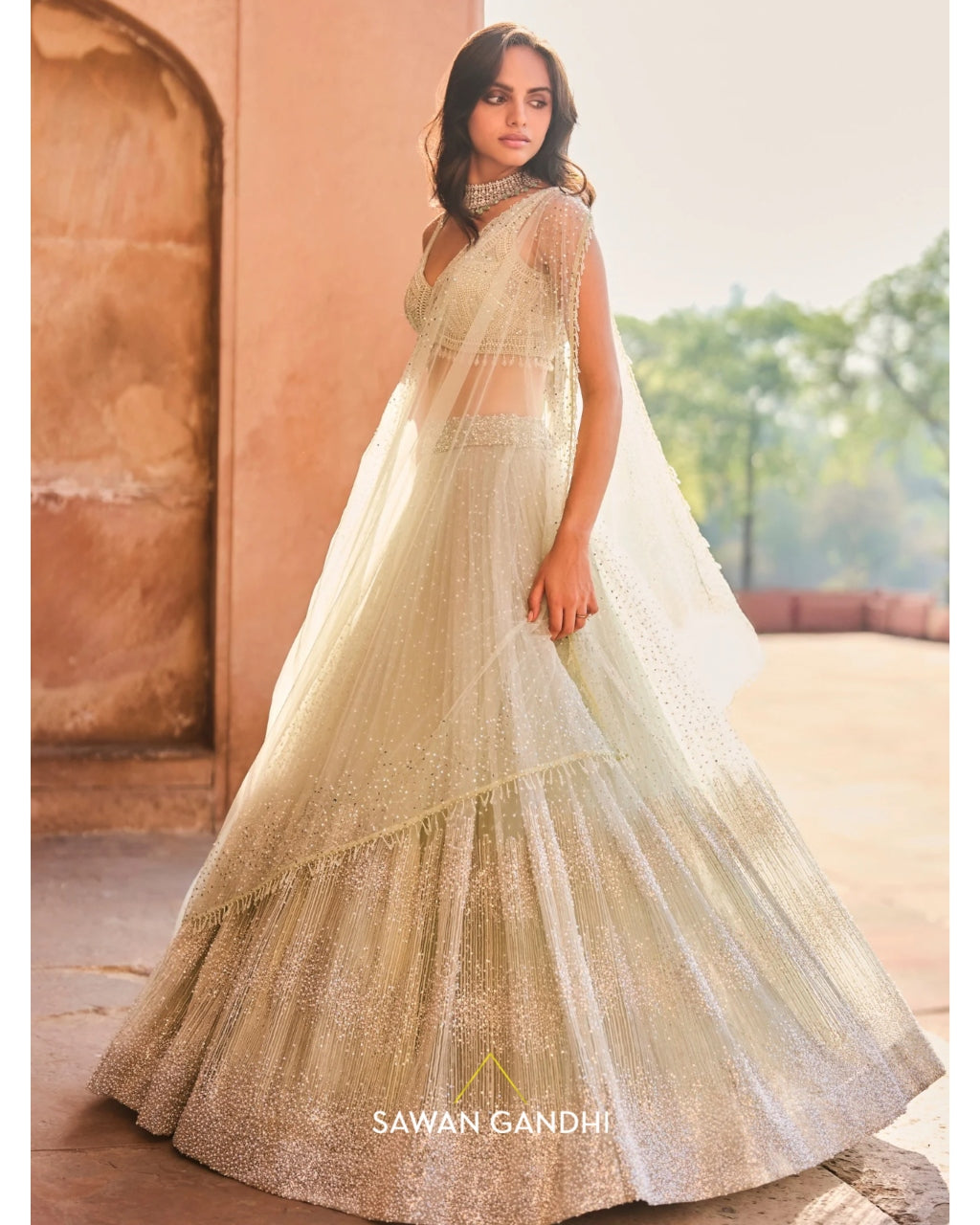 Pastel Green Sequin And Beadwork Lehenga Set By KYNAH, Luxury Indian Fashion & Bridal Wear