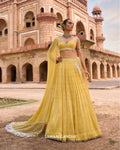 Yellow Paani Sequin Mirror Booti Lehenga Set By KYNAH, Luxury Indian Fashion & Bridal Wear