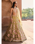 Pista Green Floral Applique Lehenga Set By KYNAH, Luxury Indian Fashion & Bridal Wear