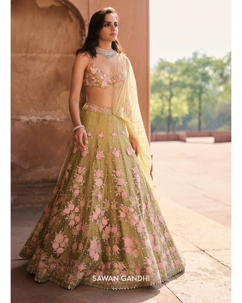 Pista Green Floral Applique Lehenga Set By KYNAH, Luxury Indian Fashion & Bridal Wear