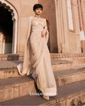 Ivory Chikankari Border Ghicha Sari Set By KYNAH, Luxury Indian Fashion & Bridal Wear