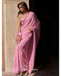 Pink Chikankari Border Sari Set By KYNAH, Luxury Indian Fashion & Bridal Wear