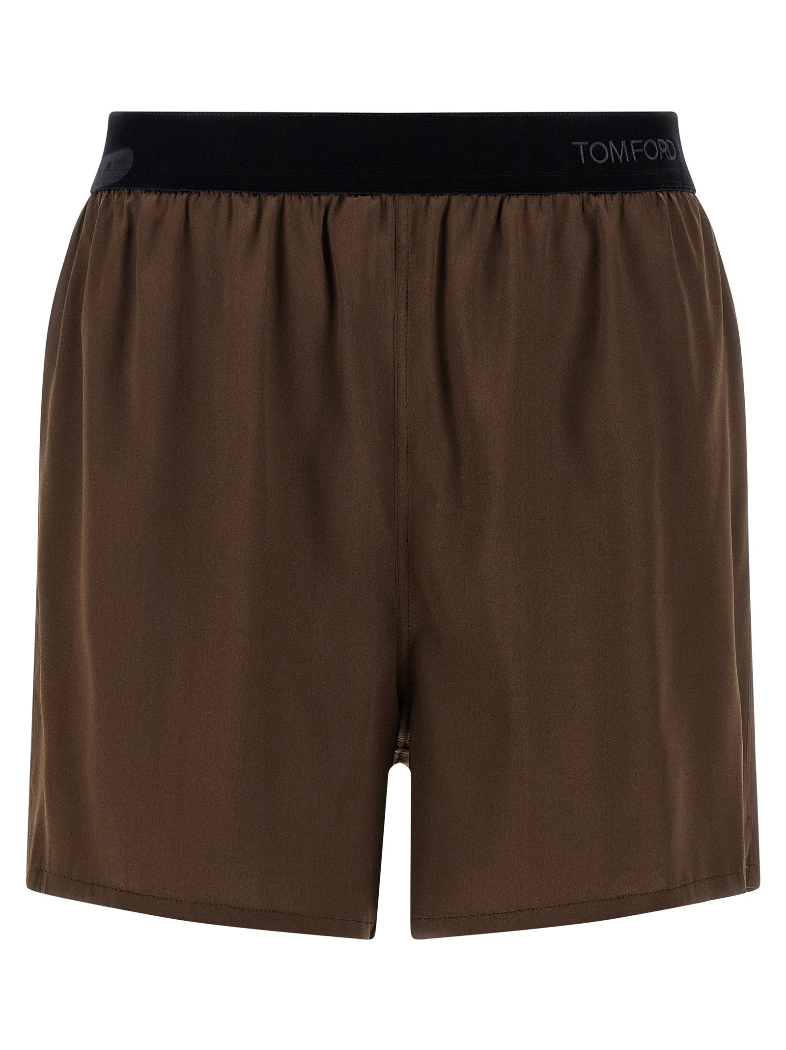 Tom Ford Silk Satin Shorts — Brown
