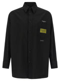 Mm6 Maison Margiela Wool-Blend with Jacquard Labels Shirt — Black