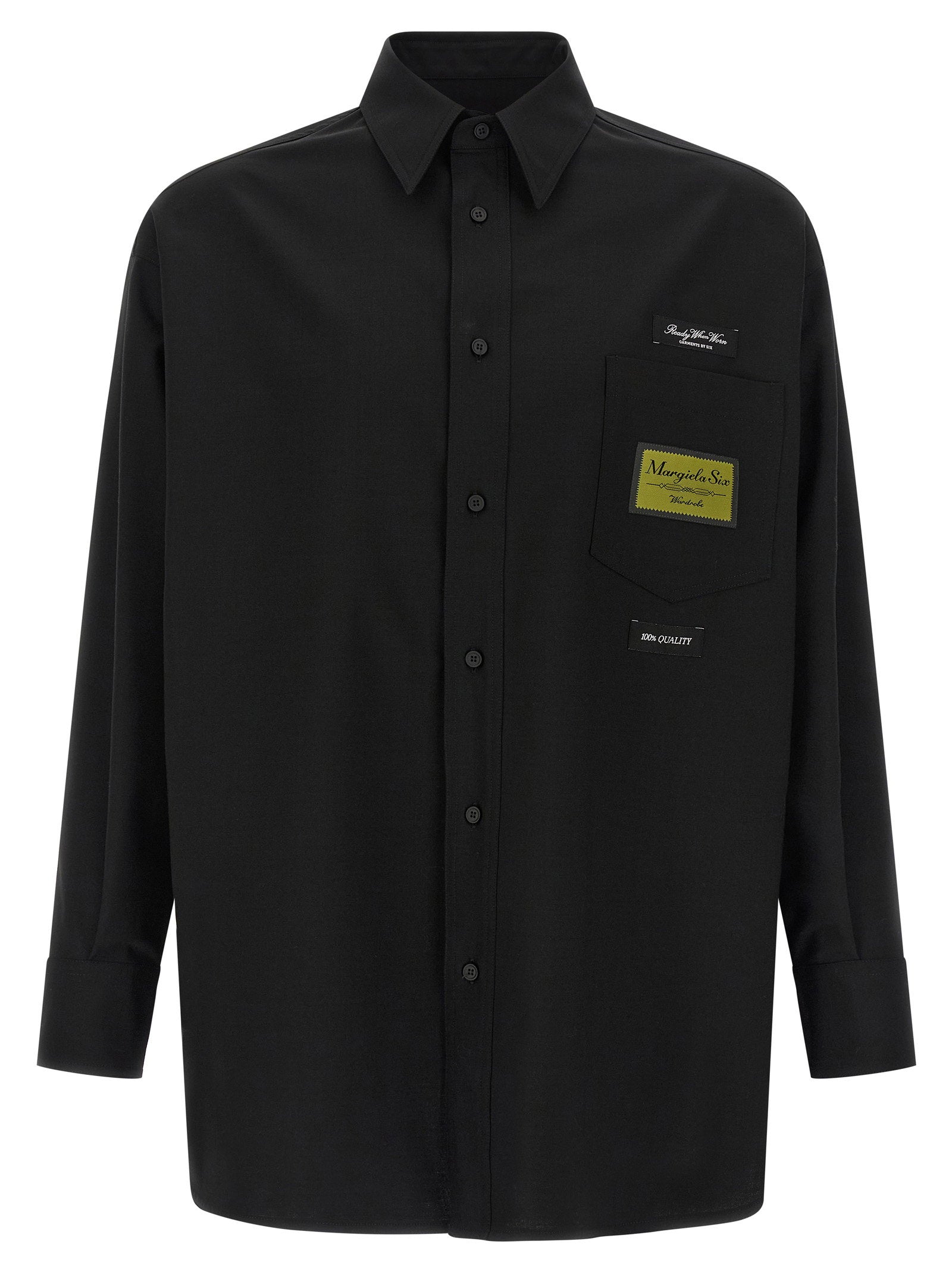 Mm6 Maison Margiela Wool-Blend with Jacquard Labels Shirt — Black