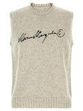 Mm6 Maison Margiela Logo-Embroidered Wool Blend Vest — Beige