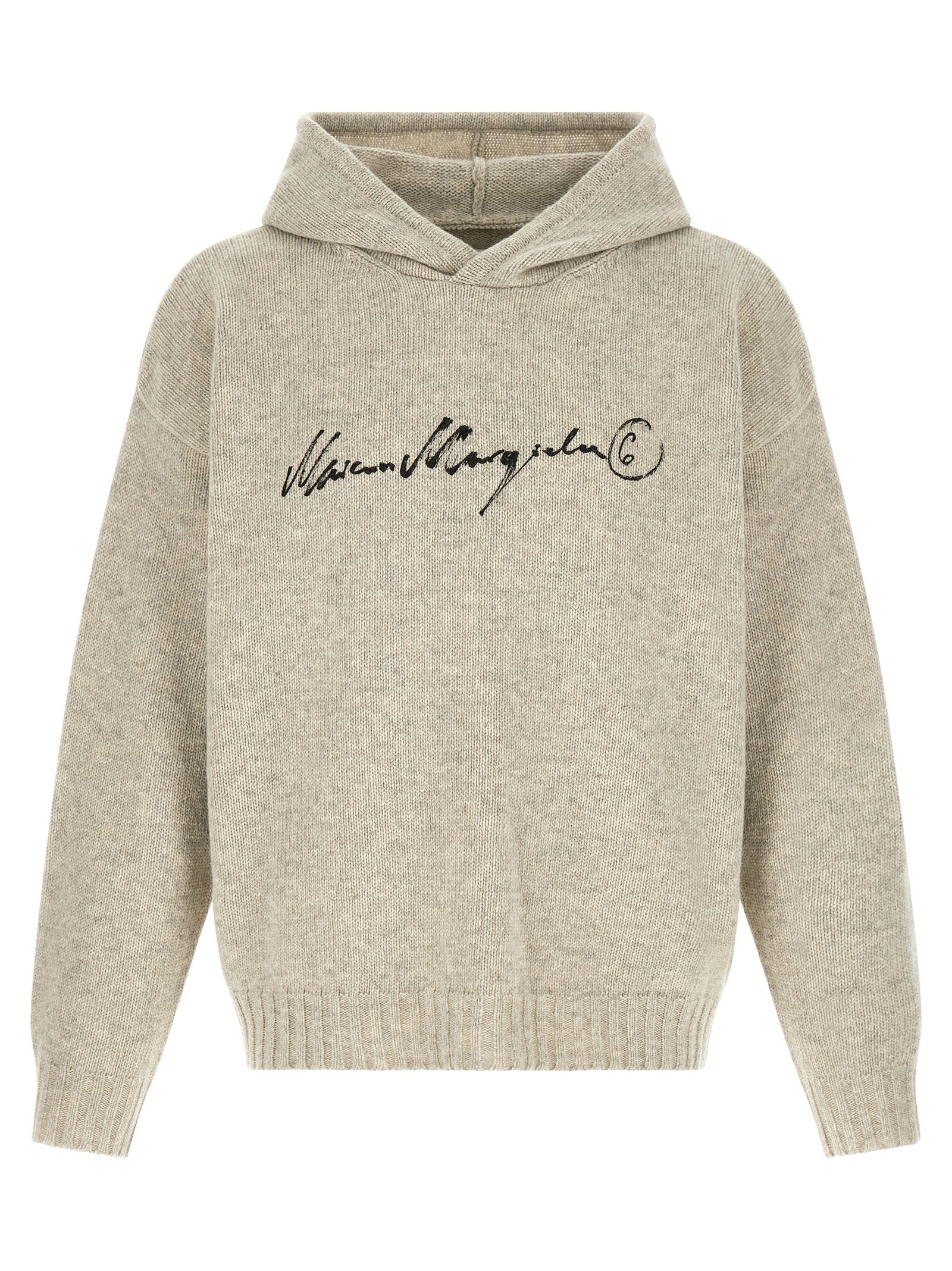 Mm6 Maison Margiela Logo-Embroidered Wool Blend Hoodie — beige