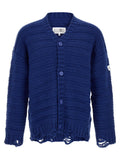 Mm6 Maison Margiela Distressed Wool Cardigan — Navy