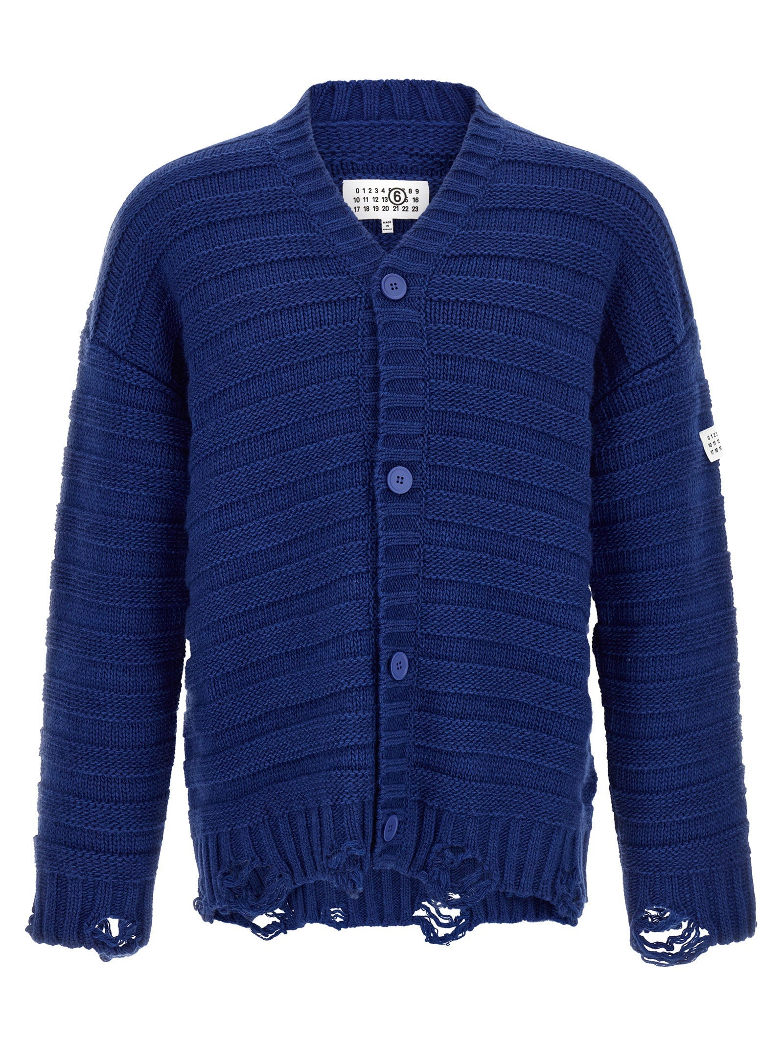 Mm6 Maison Margiela Distressed Wool Cardigan — Navy
