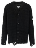Mm6 Maison Margiela Distressed Wool Cardigan — Black