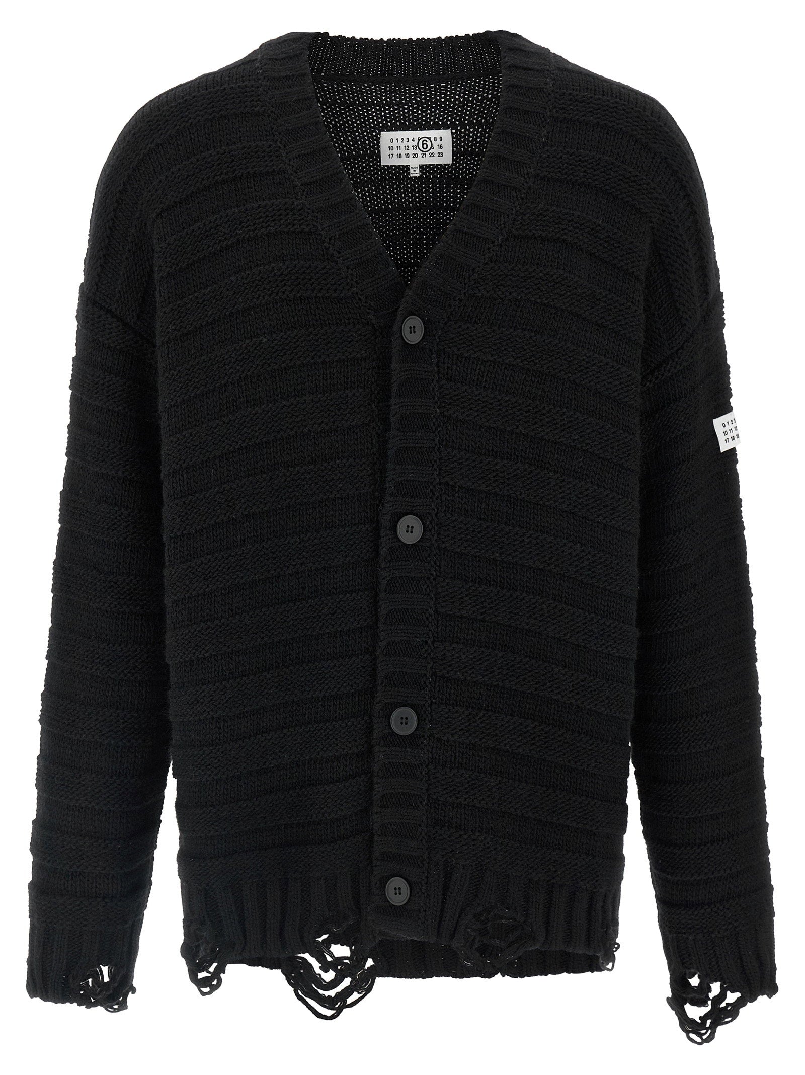 Mm6 Maison Margiela Distressed Wool Cardigan — Black