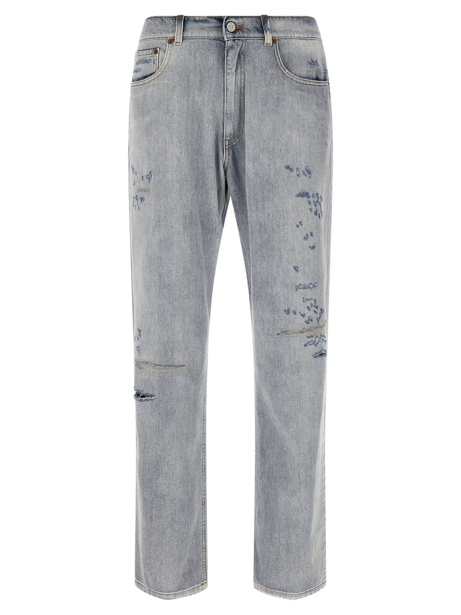 Mm6 Maison Margiela Distressed Stone-Washed Denim Jeans — Gray