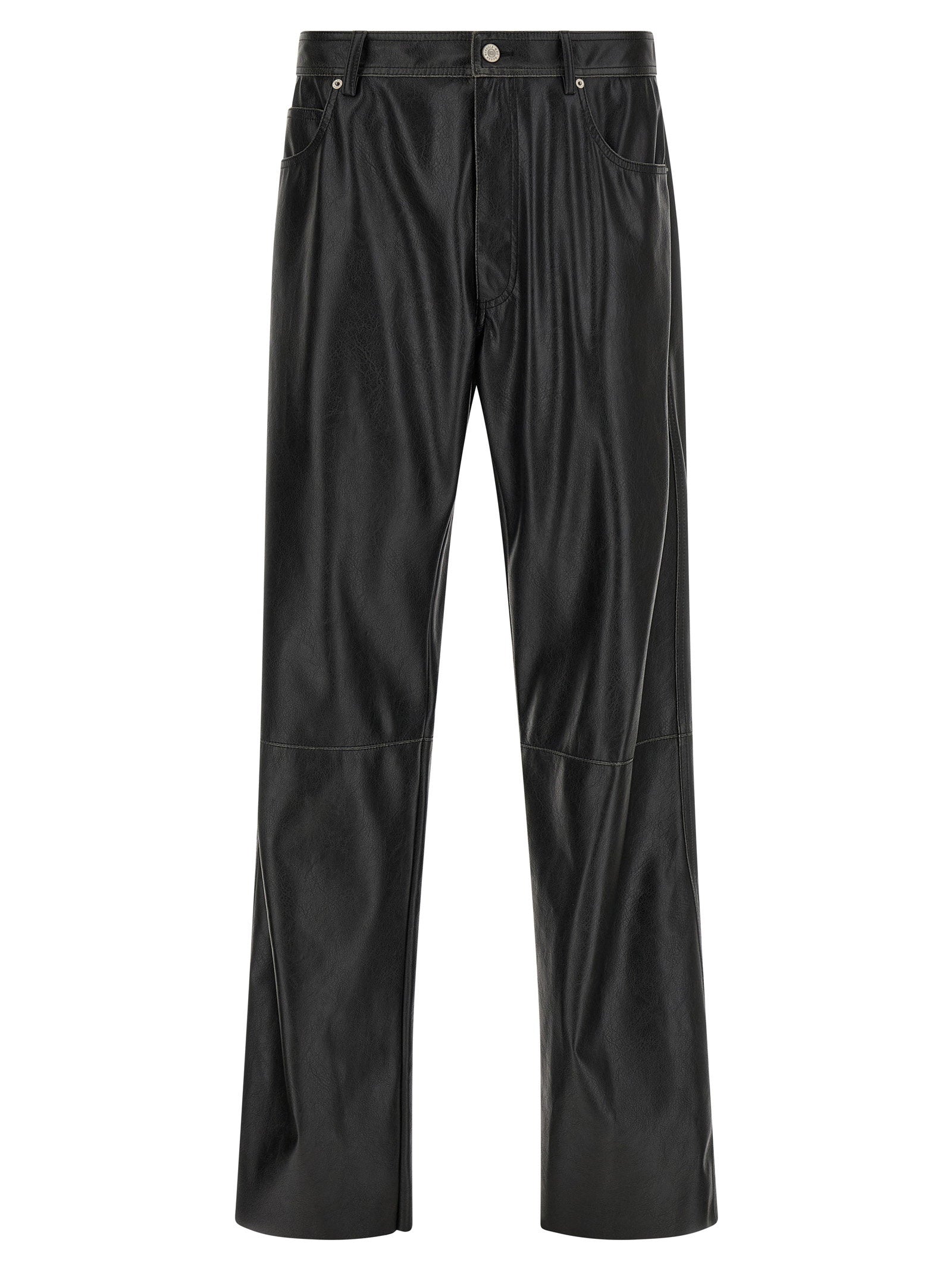 Mm6 Maison Margiela Leather-Effect Five-Pocket Trousers — Black