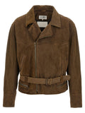 Mm6 Maison Margiela Suede Biker Biker Jacket — Brown