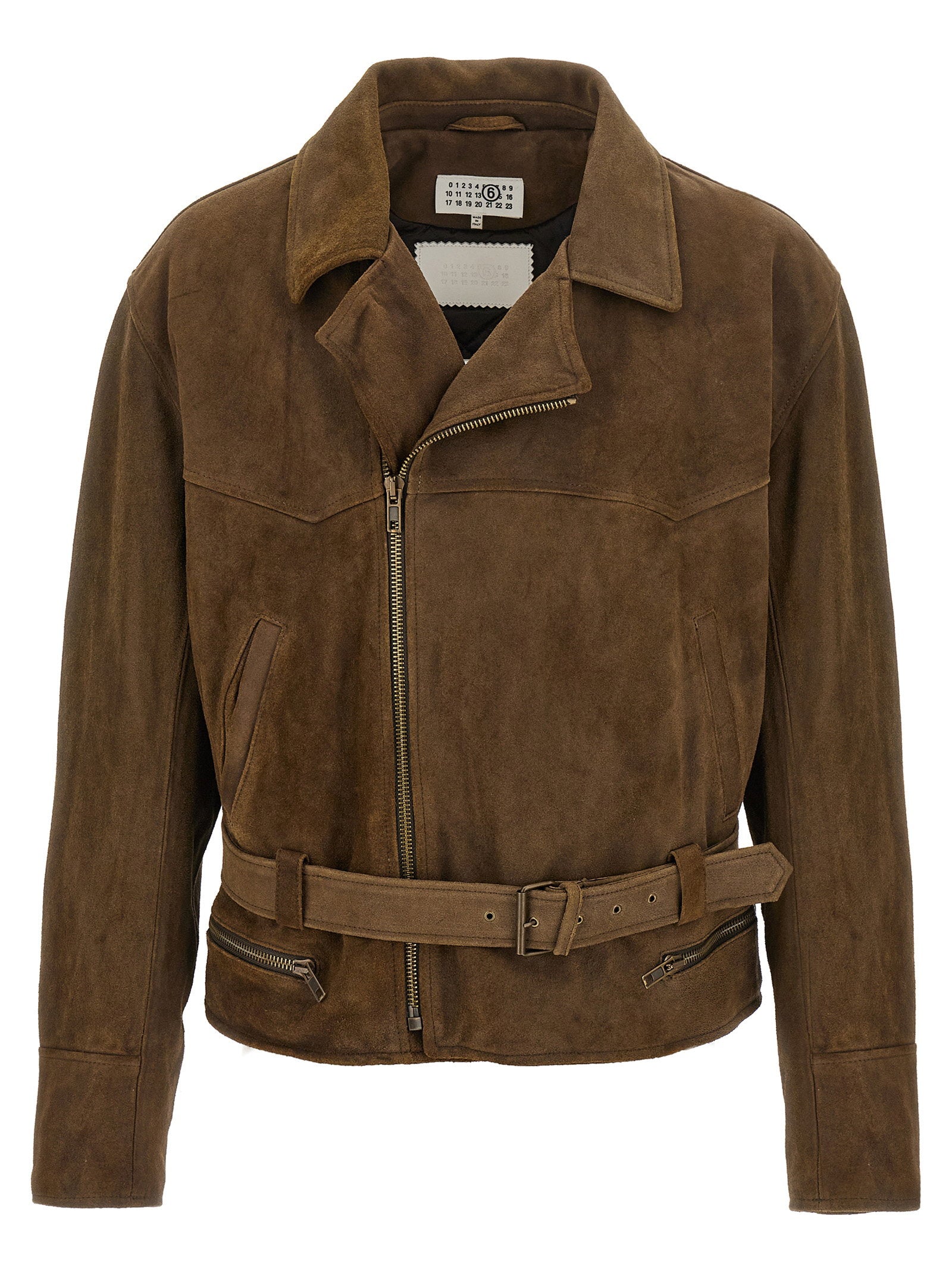 Mm6 Maison Margiela Suede Biker Biker Jacket — Brown