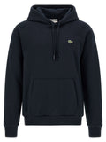Lacoste Logo-Embroidered Cotton Blend Hoodie — Black