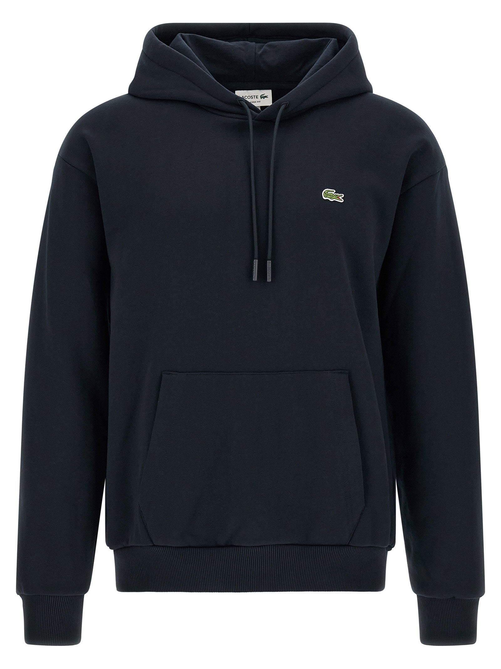 Lacoste Logo-Embroidered Cotton Blend Hoodie — Black