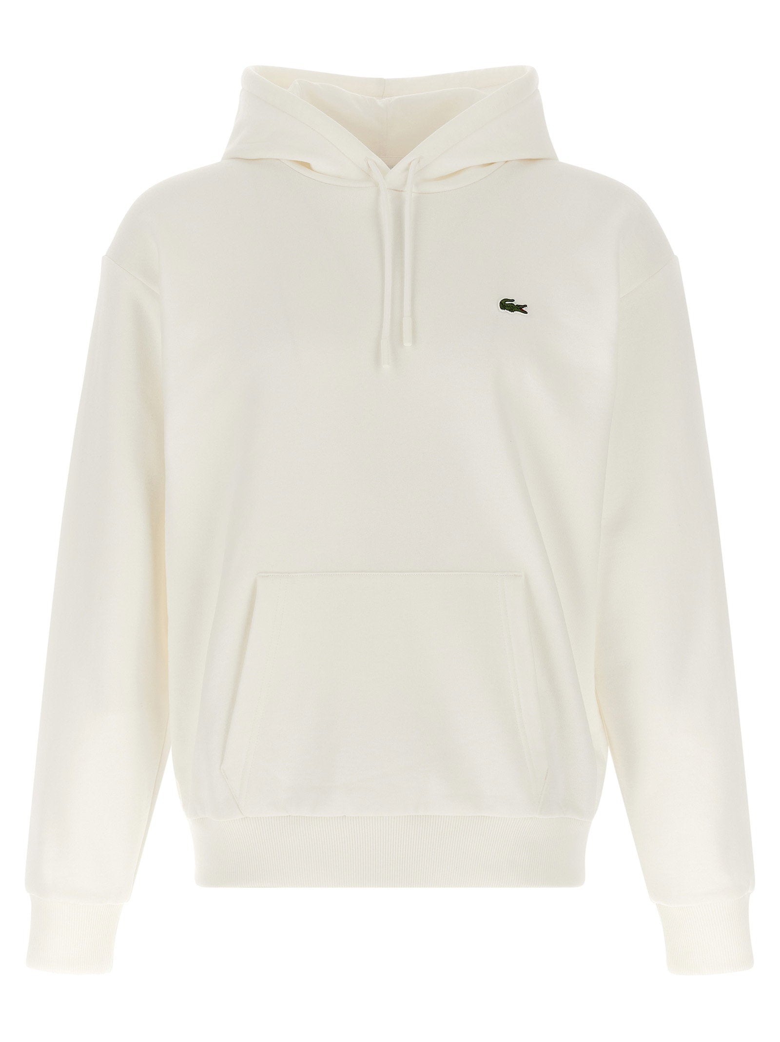 Lacoste Logo-Embroidered Cotton Blend Hoodie — cream