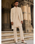 Beige Pearl Open Sherwani Set By KYNAH, Luxury Indian Fashion & Bridal Wear