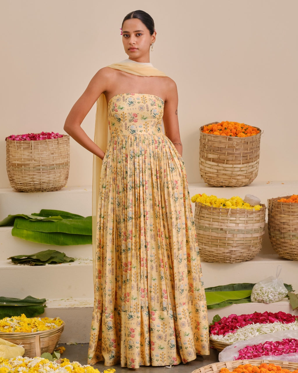 Lemon Tree Tube Maxi Dress By KYNAH, Luxury Indian Fashion & Bridal Wear