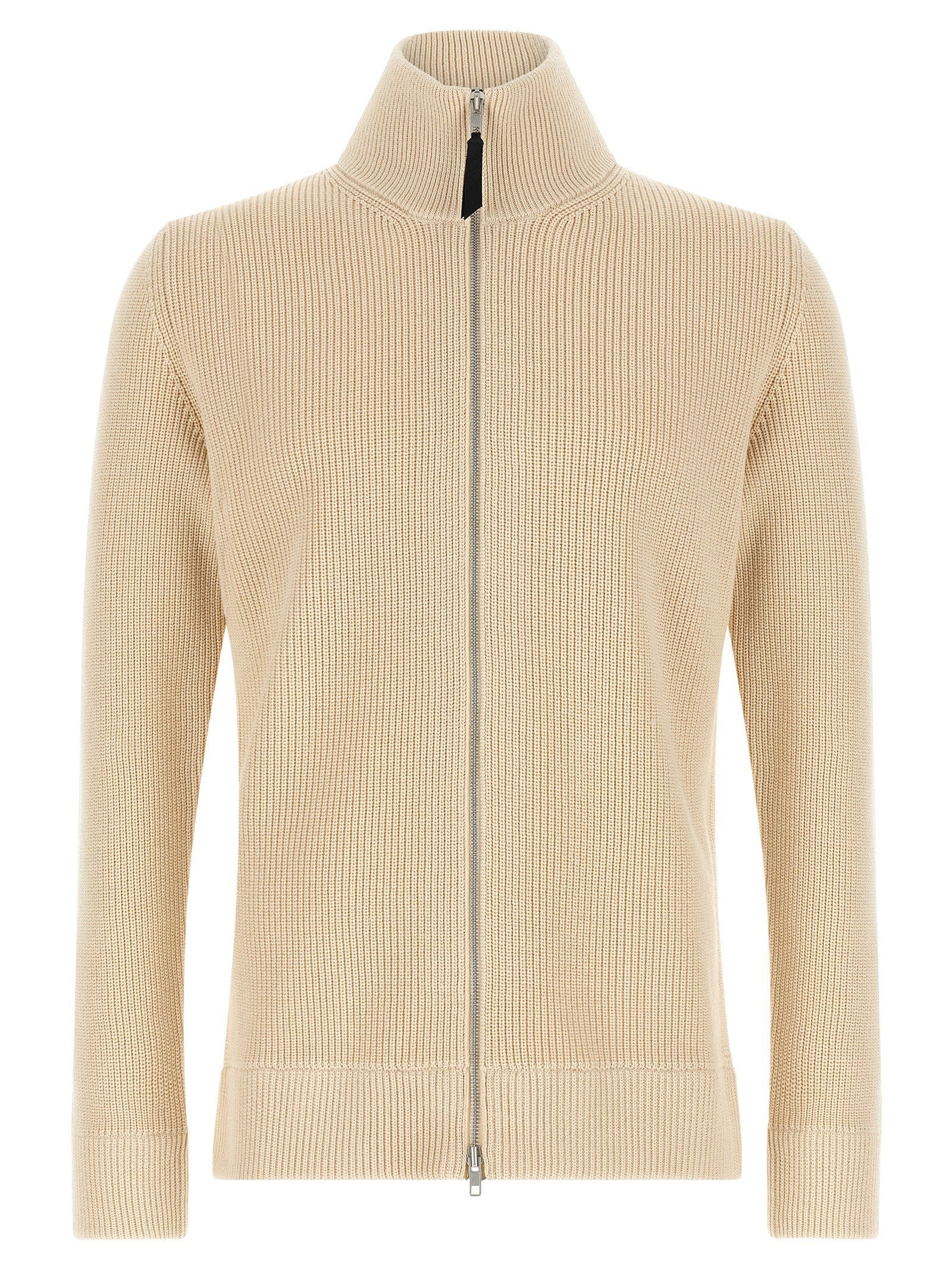Maison Margiela Ribbed Wool-Cotton Knit Cardigan — Beige