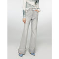 Blues Time Retro washed distressed straight flared cuffed jeans for women