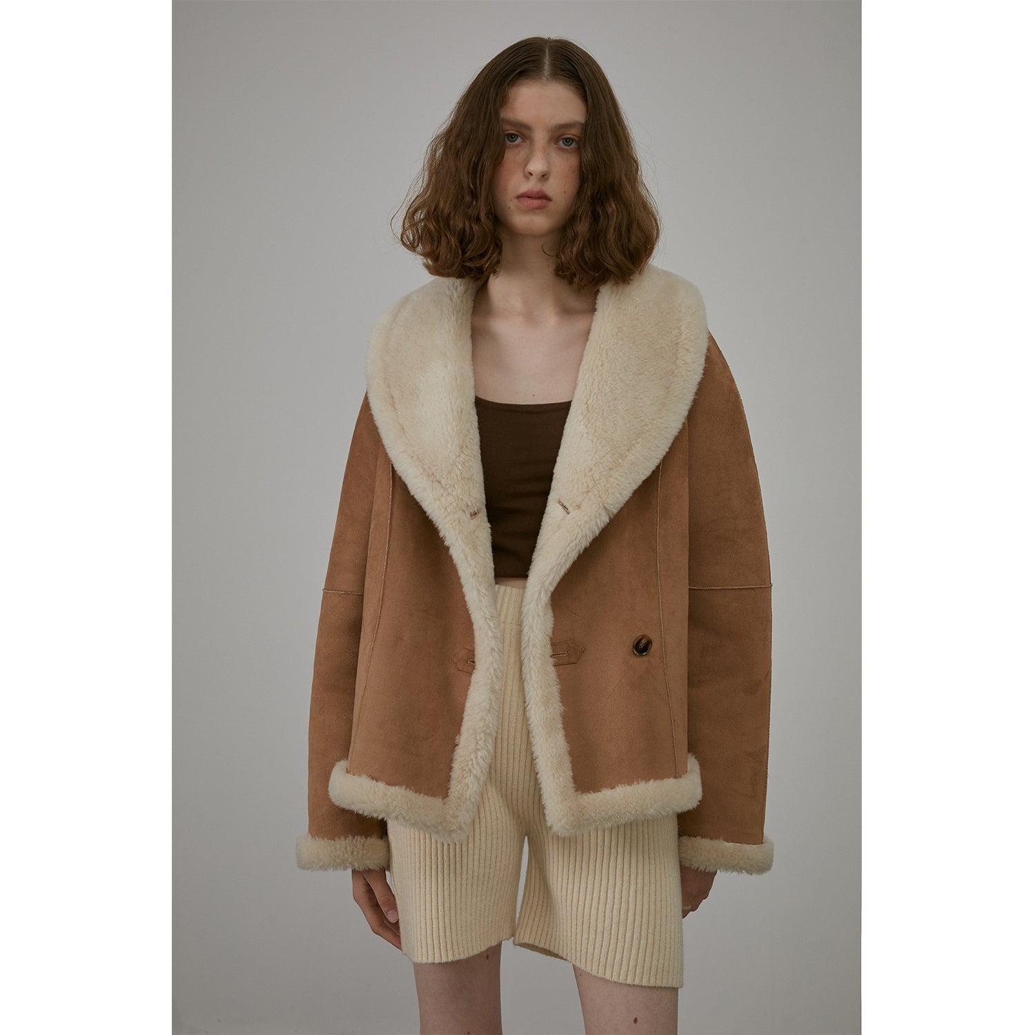 Bella Poetry Reversible Artificial Compound Leather Shearling Short Jacket