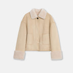 Slightly Sweet Latte Furry Lapel Wool Artificial Compound Suede Casual Straight Shearling Jacket