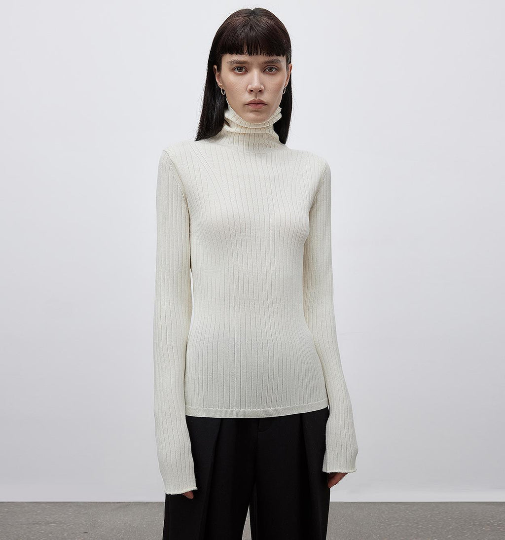 Moonlight Essence Machine Washable 48S Wool Pile Collar Bottoming Shirt Slim Fit Inner Knitted Sweater for Women