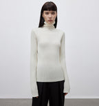 Moonlight Essence Machine Washable 48S Wool Pile Collar Bottoming Shirt Slim Fit Inner Knitted Sweater for Women