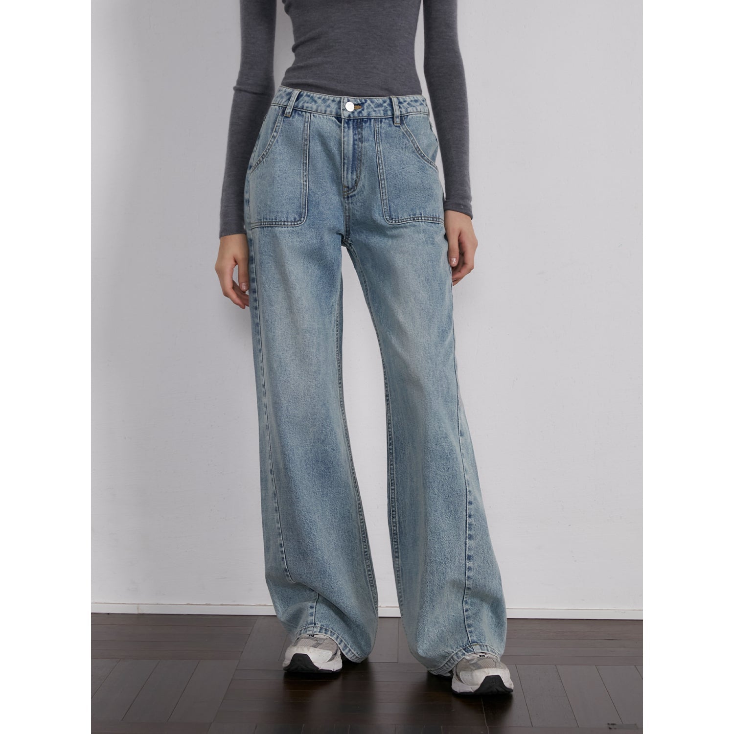 Fine Sand Coast deconstructed straight-leg slightly flared wide-leg loose casual jeans for women