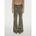 Green CamouflageFashionable and versatile camouflage print chenille suede slim bootcut casual pants