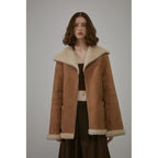 “August Night”Wool Artificial Compound Leather Reversible Shearling Jacket