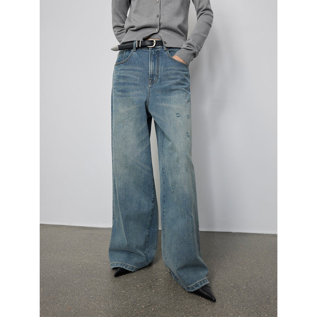 90 Street Retro Washed Distressed Straight Leg Wide Leg Low Crotch Jeans Women's Loose Pants