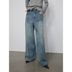 90 Street Retro Washed Distressed Straight Leg Wide Leg Low Crotch Jeans Women's Loose Pants