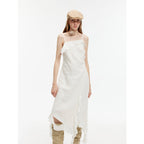 Summer Whisper Sand-washed Linen Sling Ruffled Irregular Fit Sling Dress