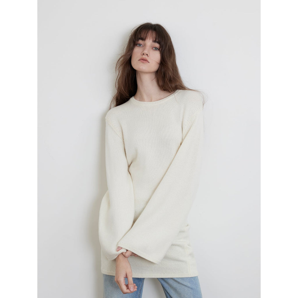 Autumn Sweet Cheese merino wool fashionable waist slimming trumpet sleeve sweater for women