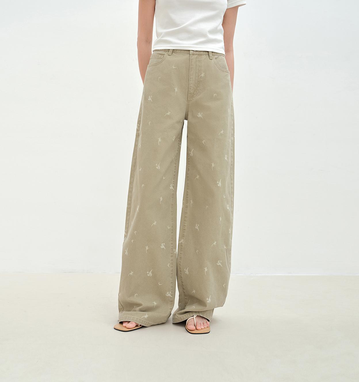 Carol Pie loose high-waisted wide-leg calla lily print jeans for women